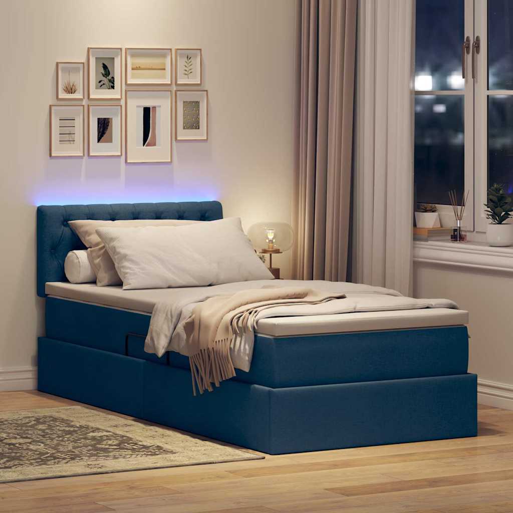vidaXL LED Κρεβάτι αποθήκευσης με στρώμα Μπλε 100 x 200 cm Ύφασμα