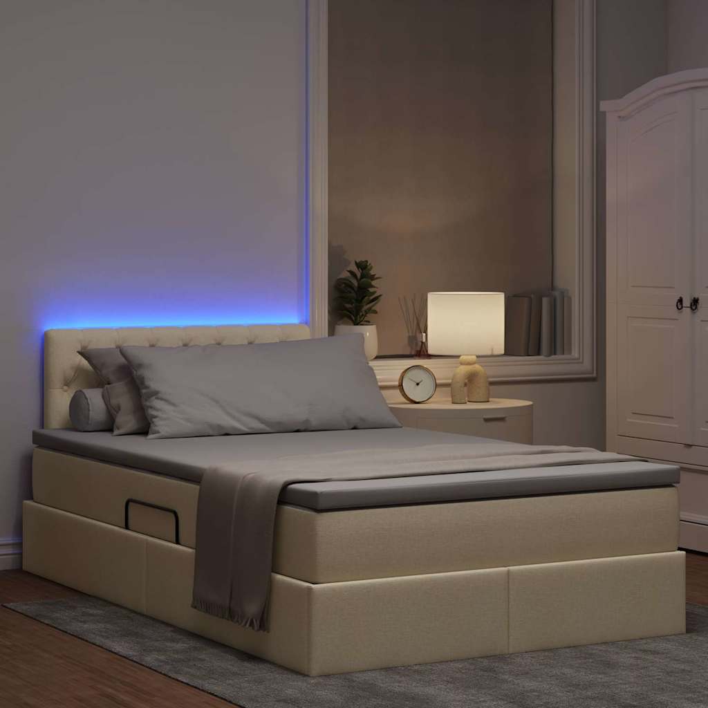 vidaXL LED Κρεβάτι αποθήκευσης με στρώμα Κρεμ 120 x 190 cm Ύφασμα