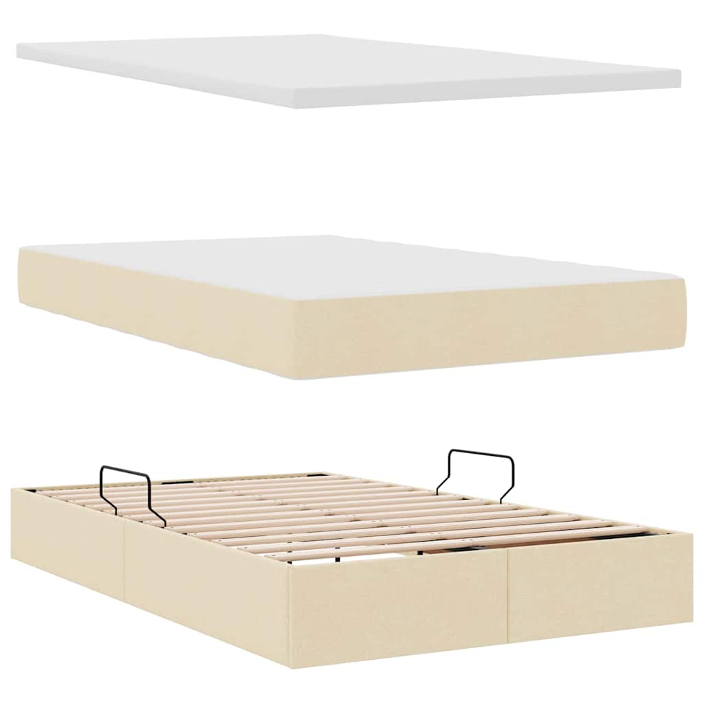 vidaXL LED Κρεβάτι αποθήκευσης με στρώμα Κρεμ 120 x 190 cm Ύφασμα