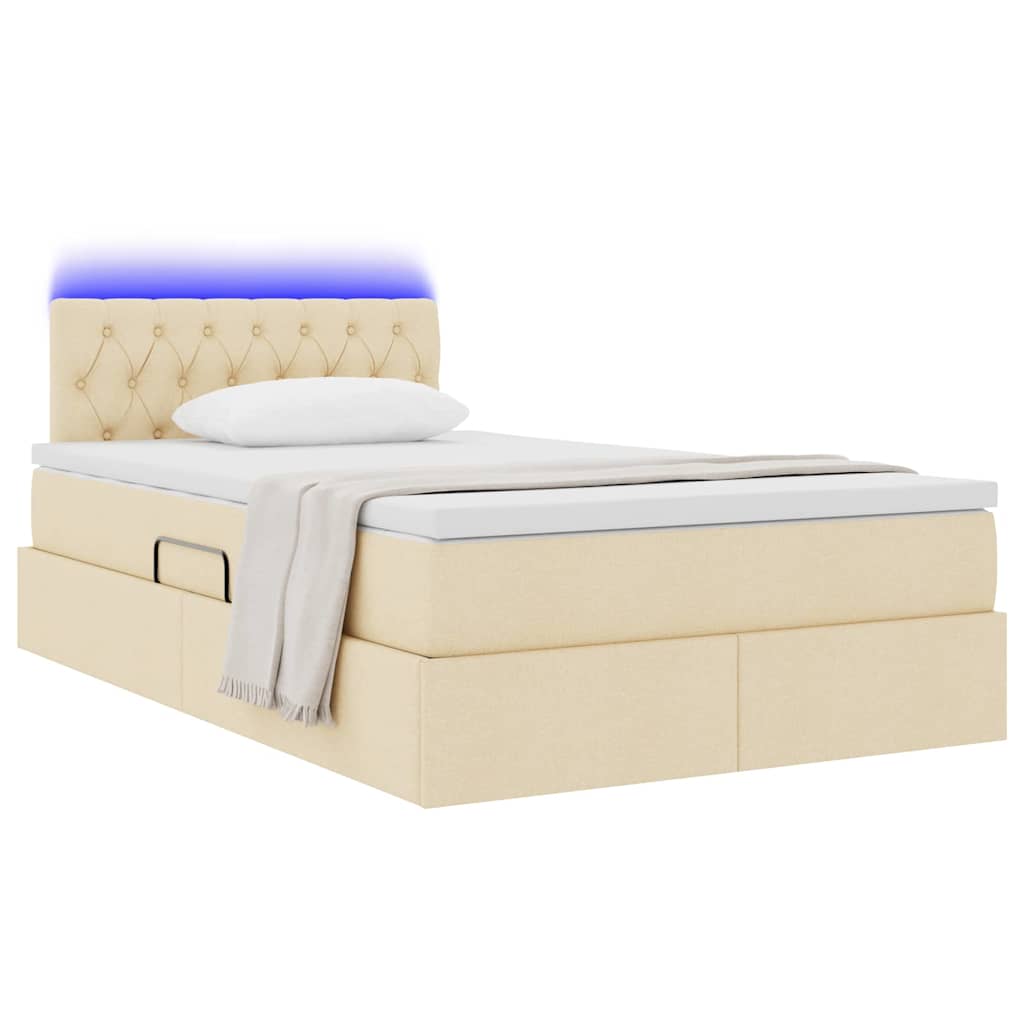 vidaXL LED Κρεβάτι αποθήκευσης με στρώμα Κρεμ 120 x 190 cm Ύφασμα