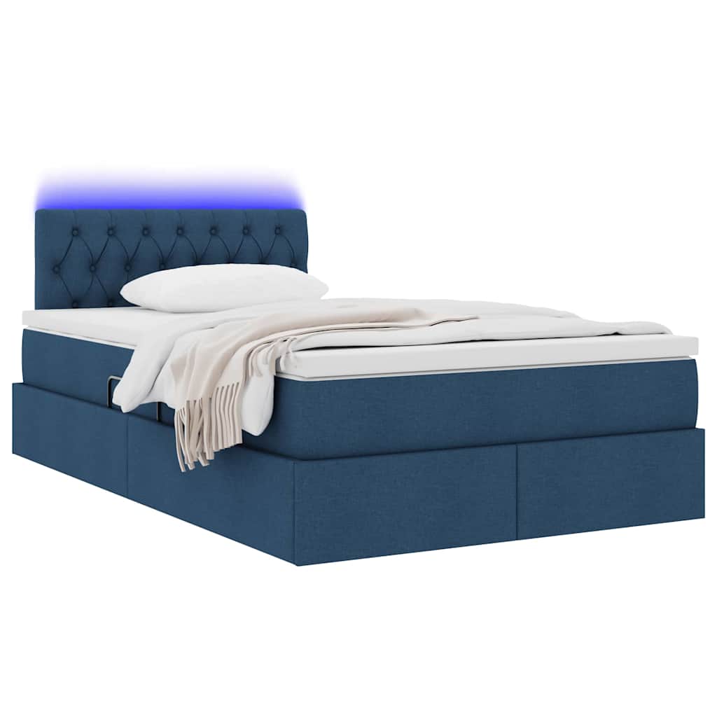 vidaXL LED Κρεβάτι αποθήκευσης με στρώμα Μπλε 120 x 190 cm Ύφασμα