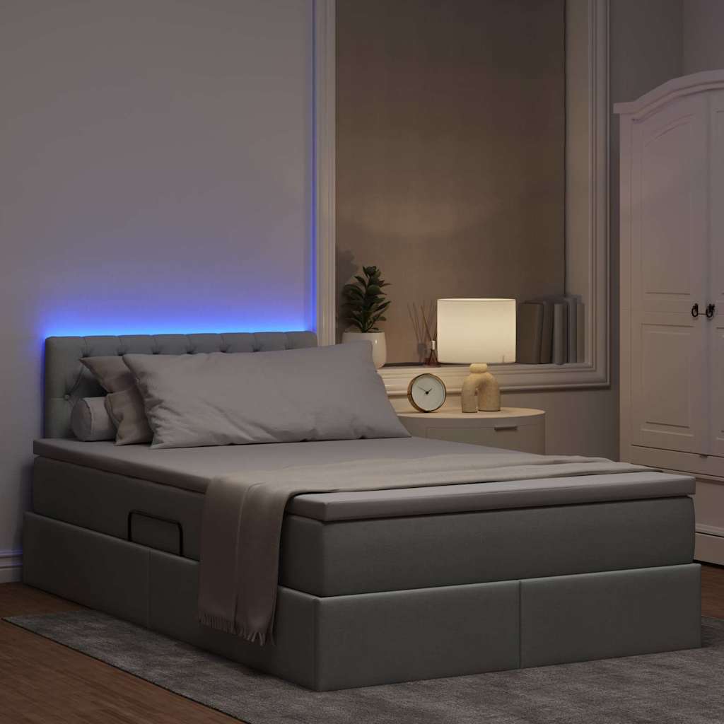 vidaXL LED Κρεβάτι αποθήκευσης με στρώμα Ανοιχτό γκρι 120 x 200 cm