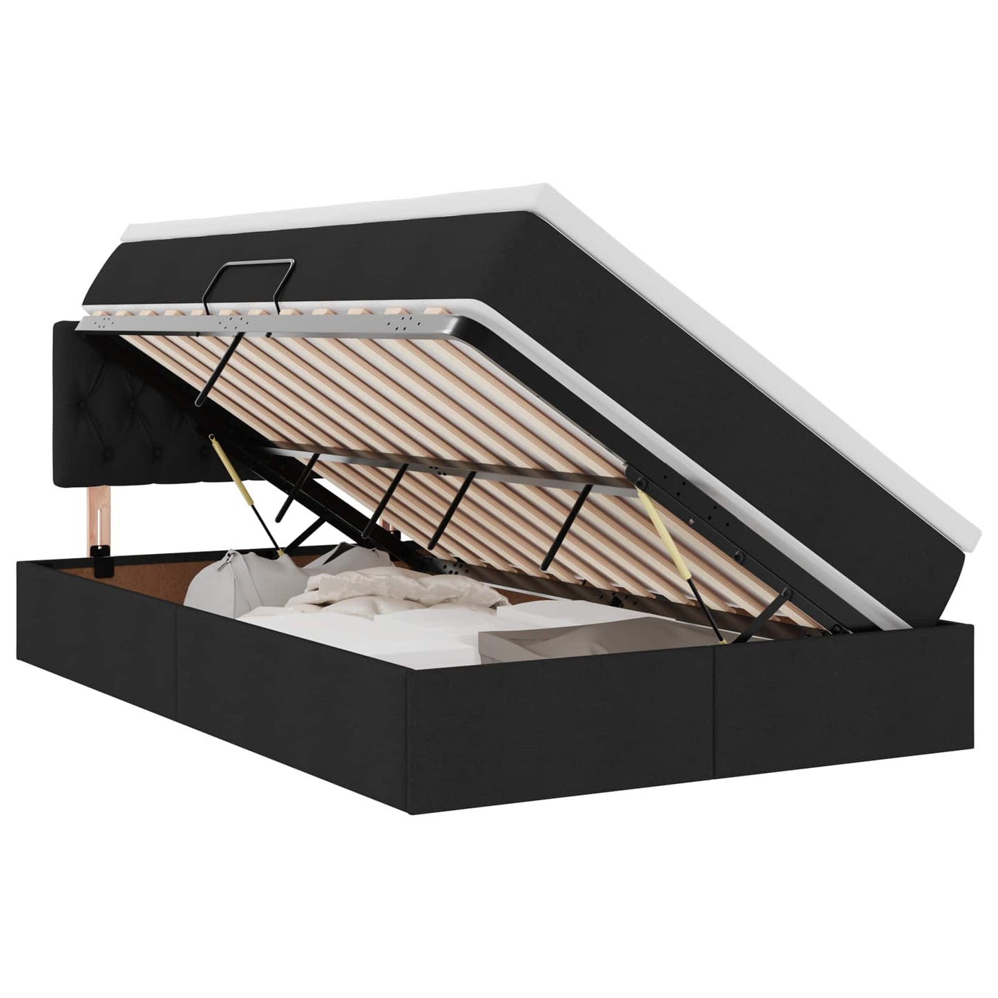 vidaXL LED Κρεβάτι αποθήκευσης με στρώμα Μαύρο 120 x 200 cm Ύφασμα
