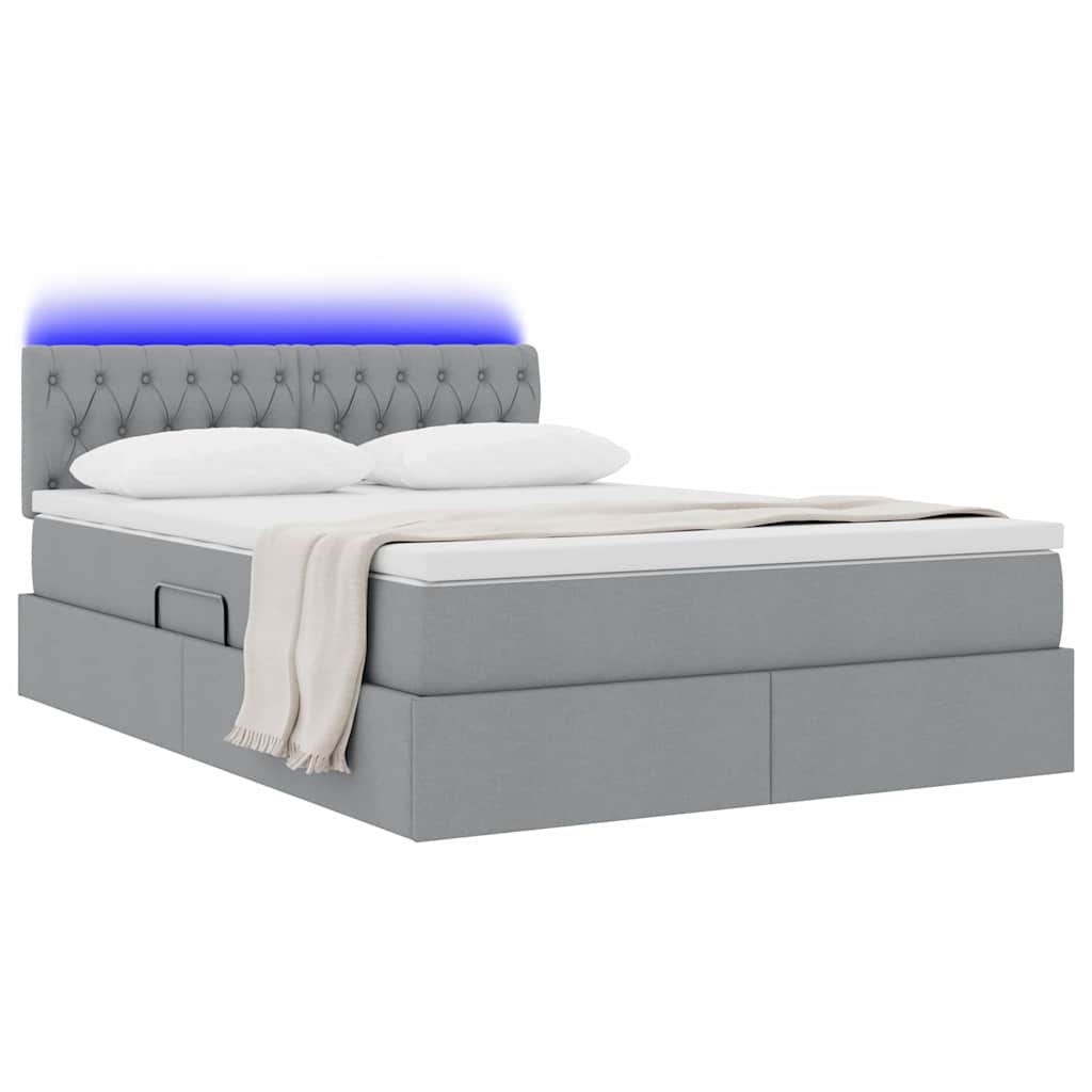 vidaXL LED Κρεβάτι αποθήκευσης με στρώμα Ανοιχτό γκρι 140 x 190 cm