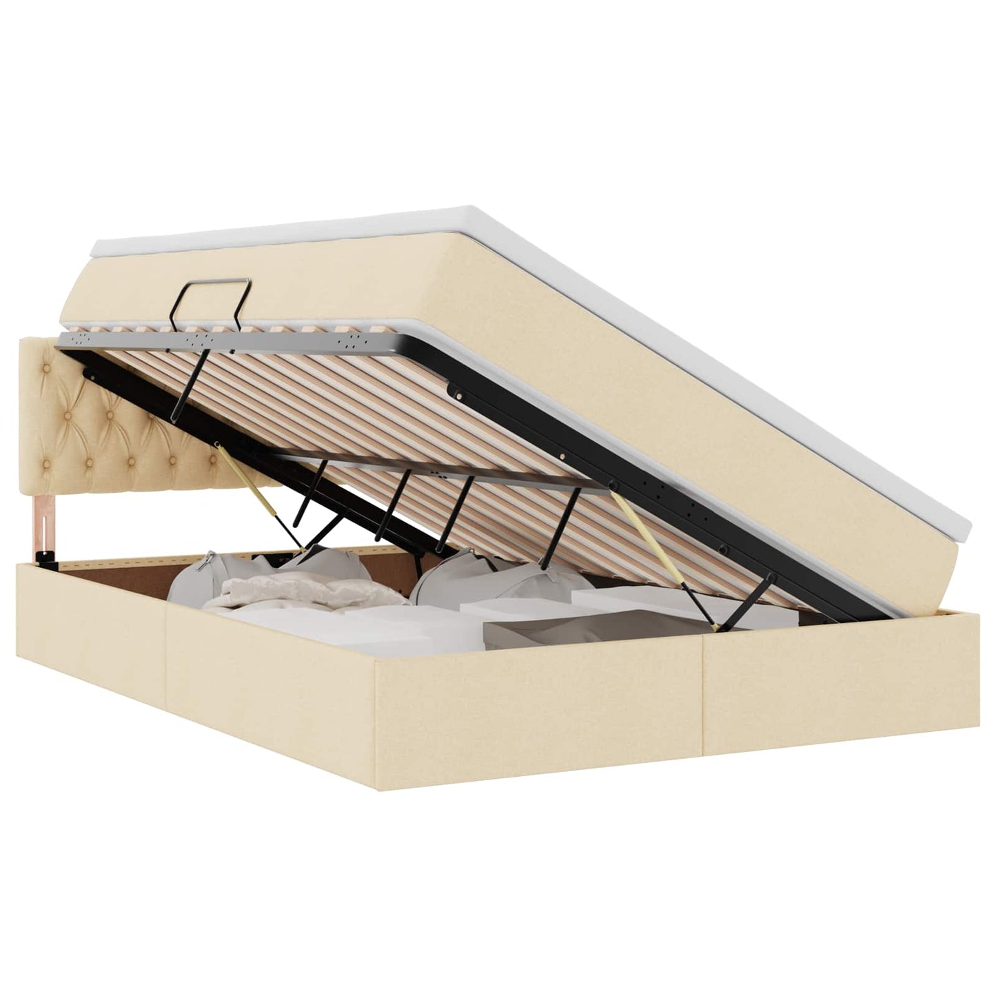vidaXL LED Κρεβάτι αποθήκευσης με στρώμα Κρέμ 140 x 190 cm Ύφασμα
