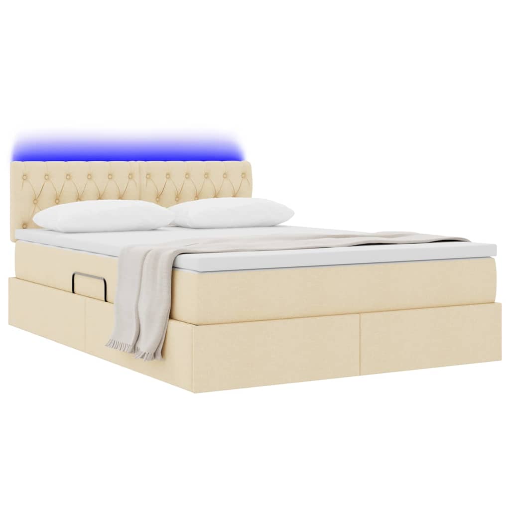 vidaXL LED Κρεβάτι αποθήκευσης με στρώμα Κρέμ 140 x 190 cm Ύφασμα