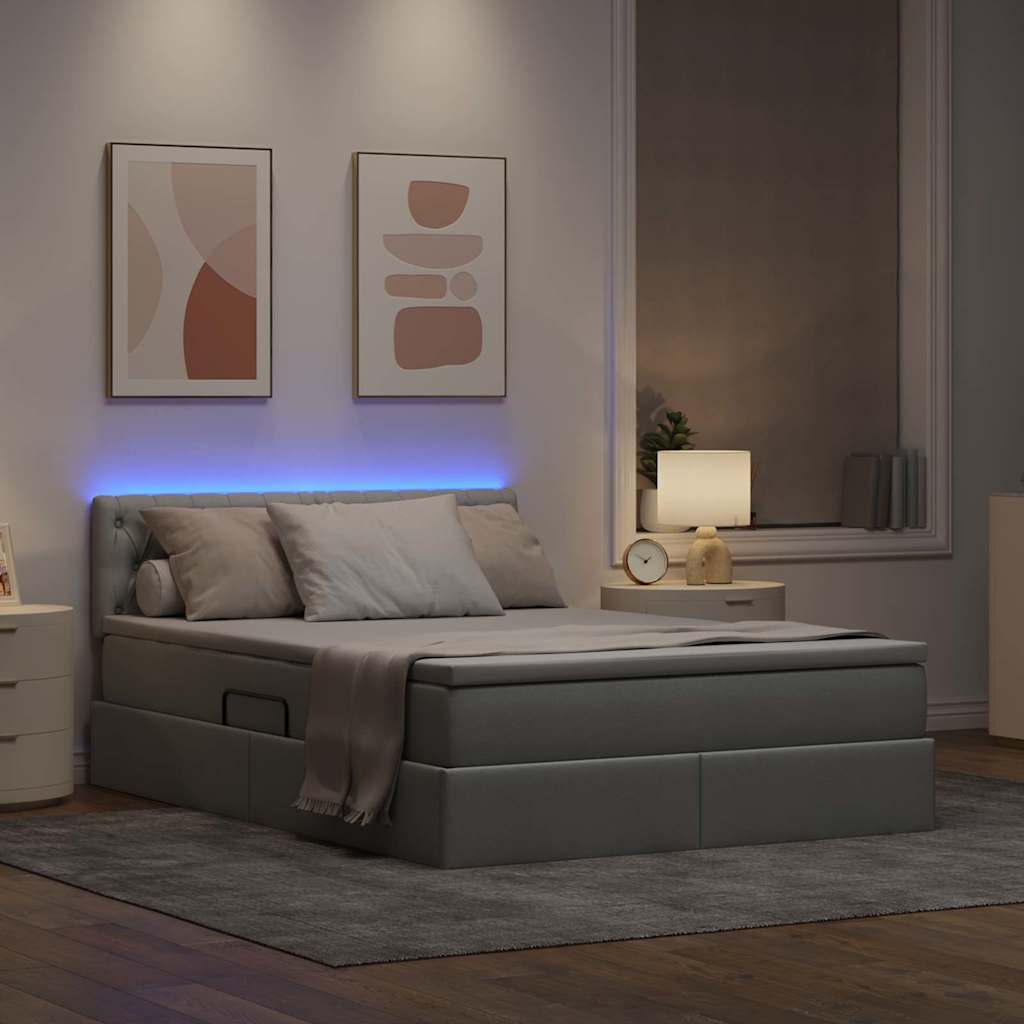 vidaXL LED Κρεβάτι αποθήκευσης με στρώμα Ανοιχτό γκρι 140 x 200 cm