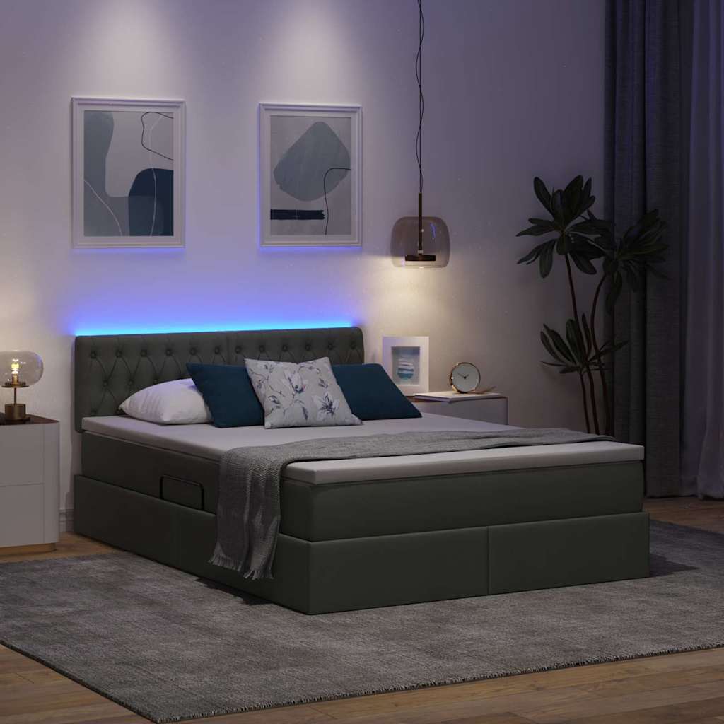 vidaXL LED Κρεβάτι αποθήκευσης με στρώμα Σκούρο Γκρι 140 x 200 cm