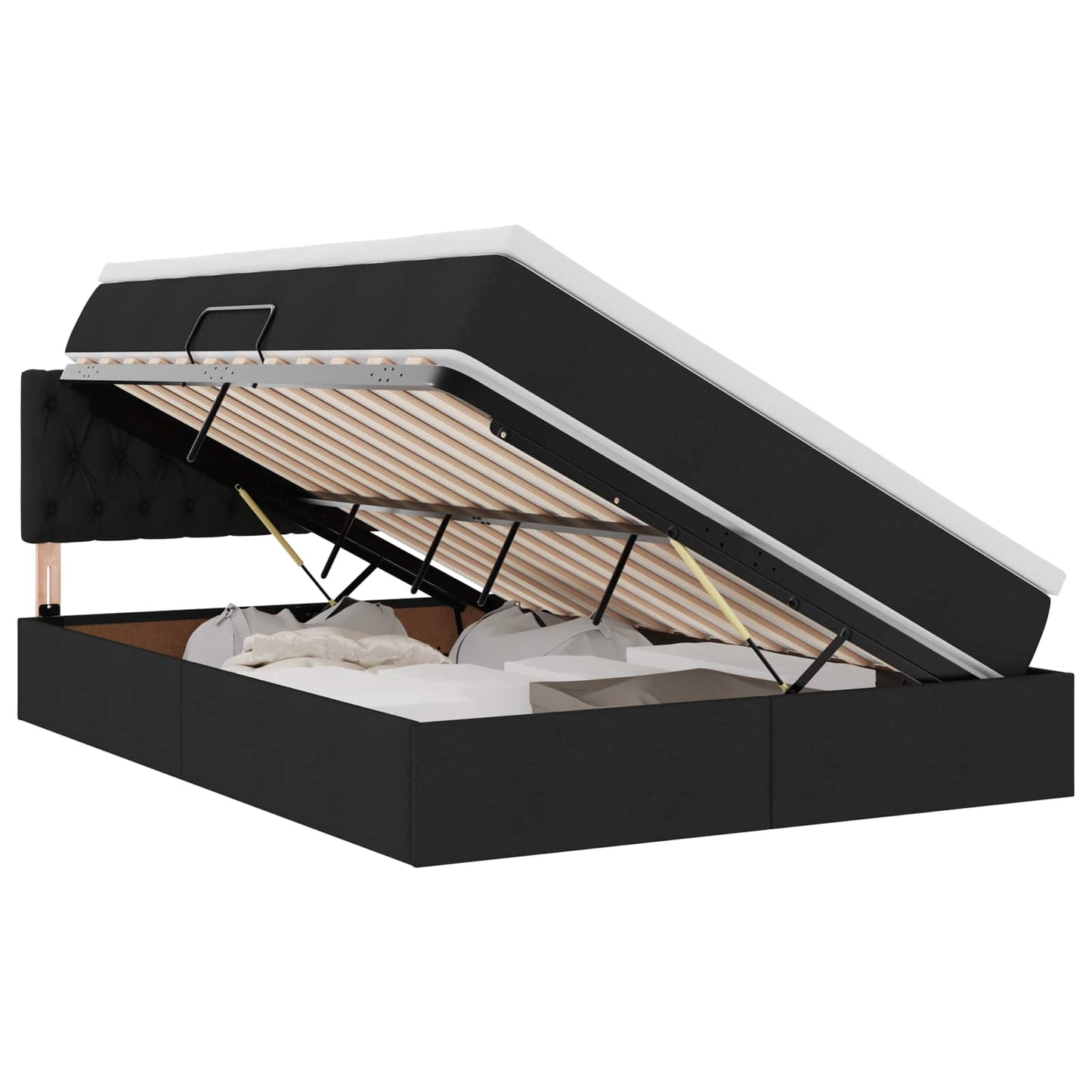vidaXL LED Κρεβάτι αποθήκευσης με στρώμα Μαύρο 140 x 200 cm Ύφασμα