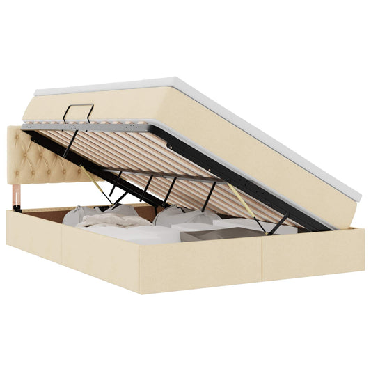 vidaXL LED Κρεβάτι αποθήκευσης με στρώμα Κρέμ 140 x 200 cm Ύφασμα