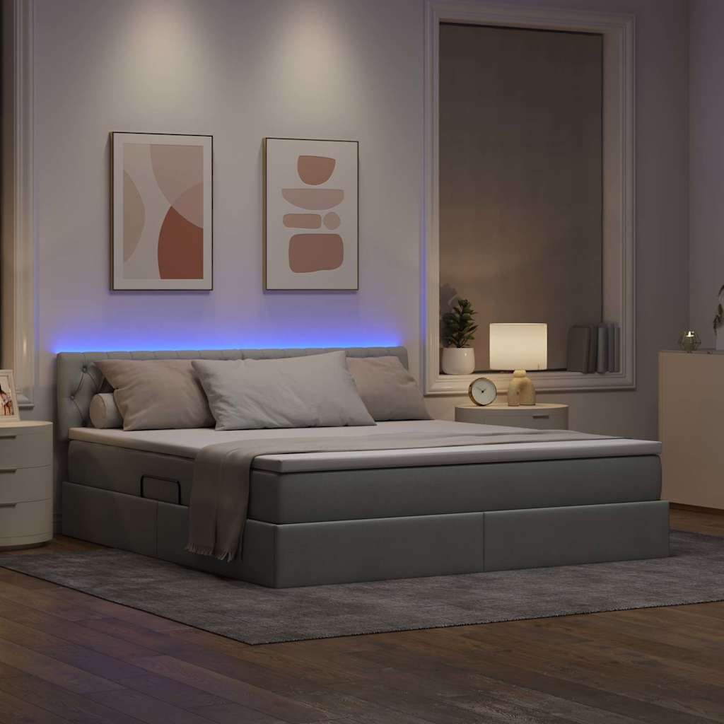 vidaXL LED Κρεβάτι αποθήκευσης με στρώμα Ανοιχτό γκρι 160 x 200 cm