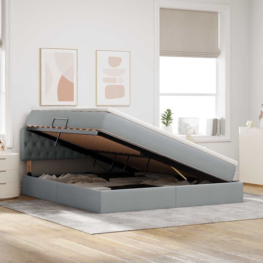 vidaXL LED Κρεβάτι αποθήκευσης με στρώμα Ανοιχτό γκρι 160 x 200 cm