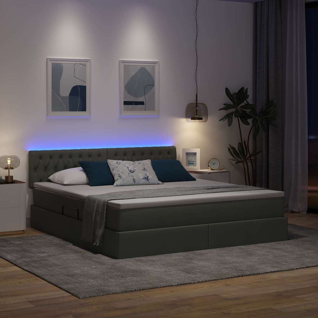 vidaXL LED Κρεβάτι αποθήκευσης με στρώμα Σκούρο Γκρι 160 x 200 cm