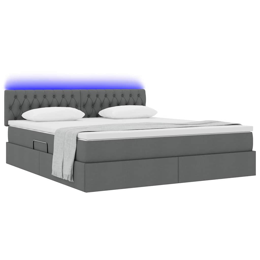 vidaXL LED Κρεβάτι αποθήκευσης με στρώμα Σκούρο Γκρι 160 x 200 cm
