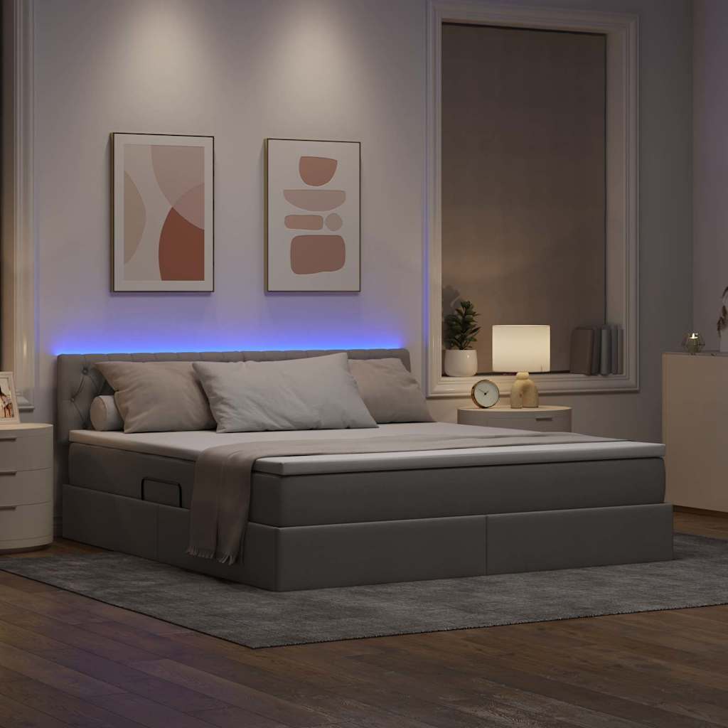 vidaXL LED Κρεβάτι αποθήκευσης με στρώμα Taupe 160 x 200 cm Ύφασμα