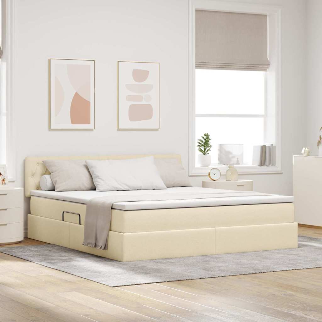 vidaXL LED Κρεβάτι αποθήκευσης με στρώμα Κρέμ 160 x 200 cm Ύφασμα
