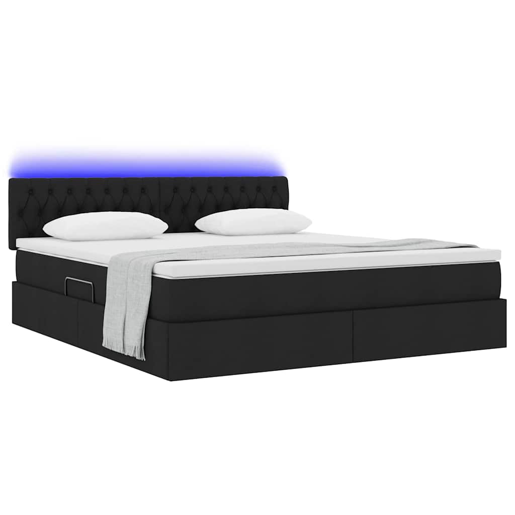vidaXL LED Κρεβάτι αποθήκευσης με στρώμα Μαύρο 180 x 200 cm Ύφασμα