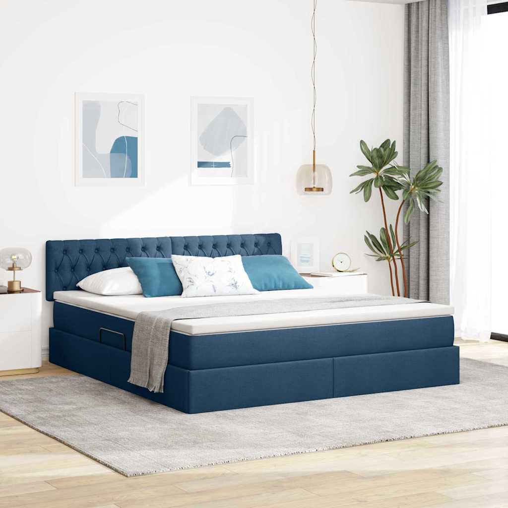 vidaXL LED Κρεβάτι αποθήκευσης με στρώμα Μπλε 180 x 200 cm Ύφασμα