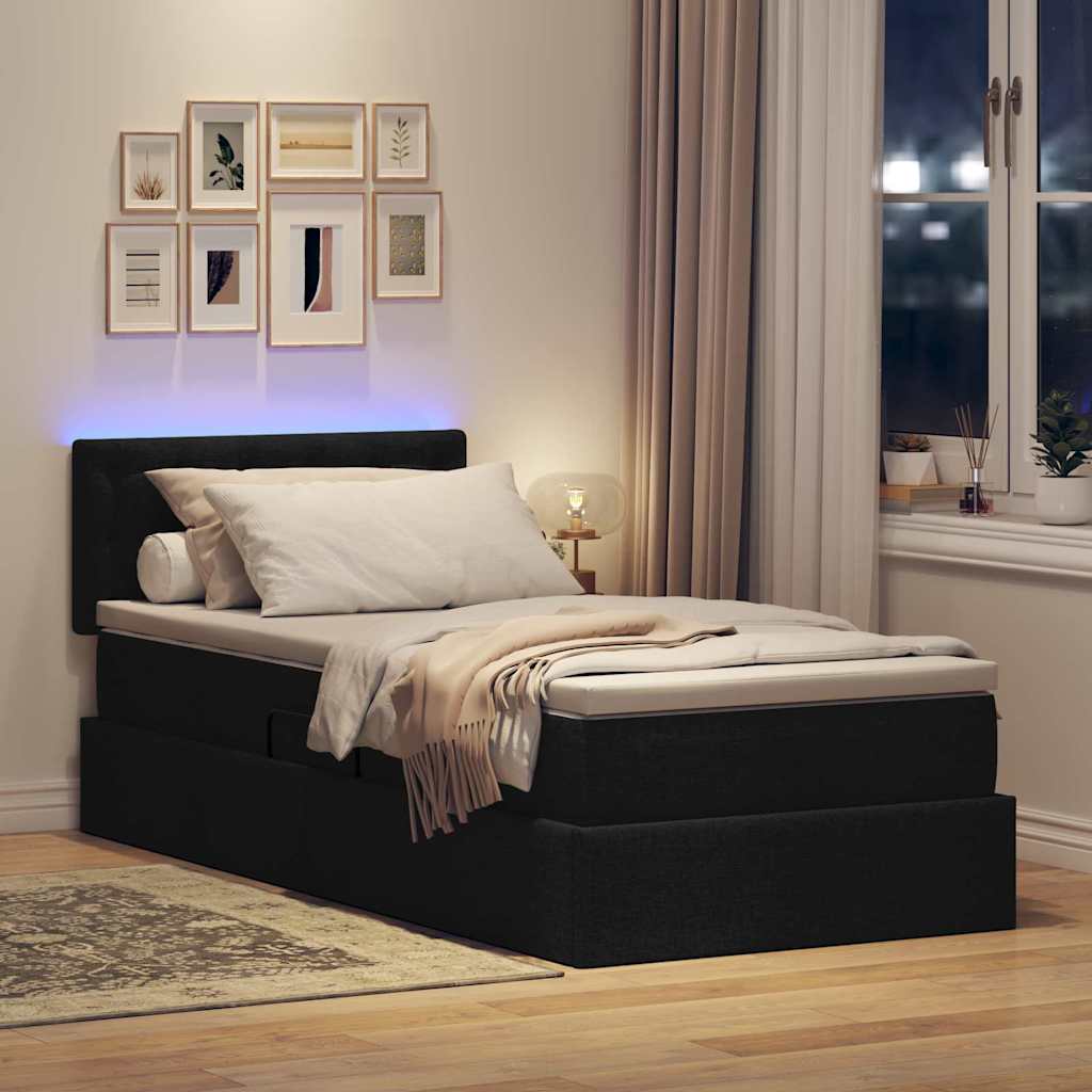 vidaXL LED Κρεβάτι αποθήκευσης με στρώμα Μαύρο 90 x 190 cm Ύφασμα