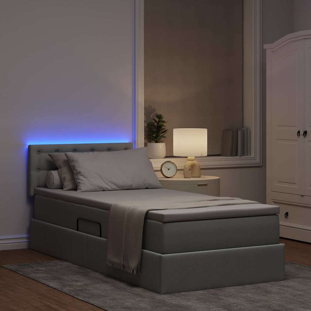 vidaXL LED Κρεβάτι αποθήκευσης με στρώμα Ανοιχτό γκρι 90 x 200 cm
