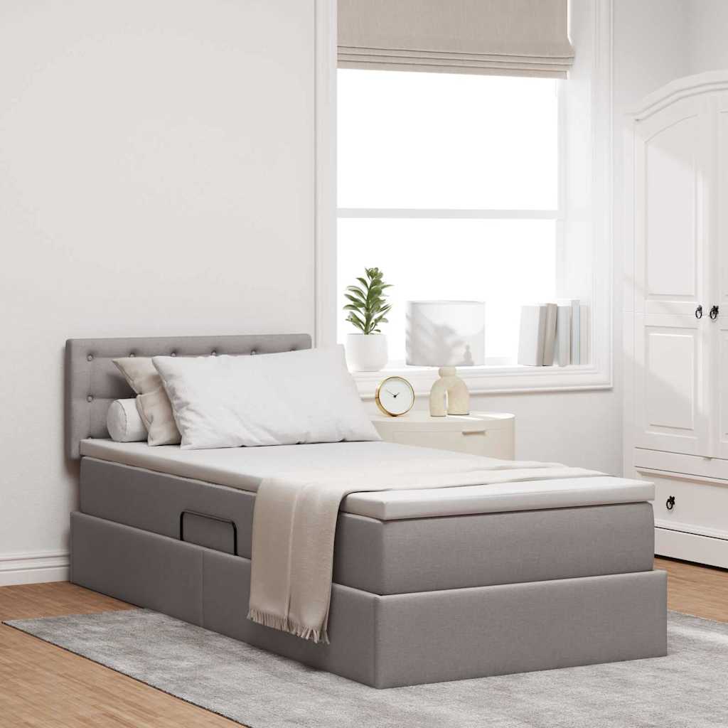 vidaXL LED Κρεβάτι αποθήκευσης με στρώμα Taupe 90 x 200 cm Ύφασμα