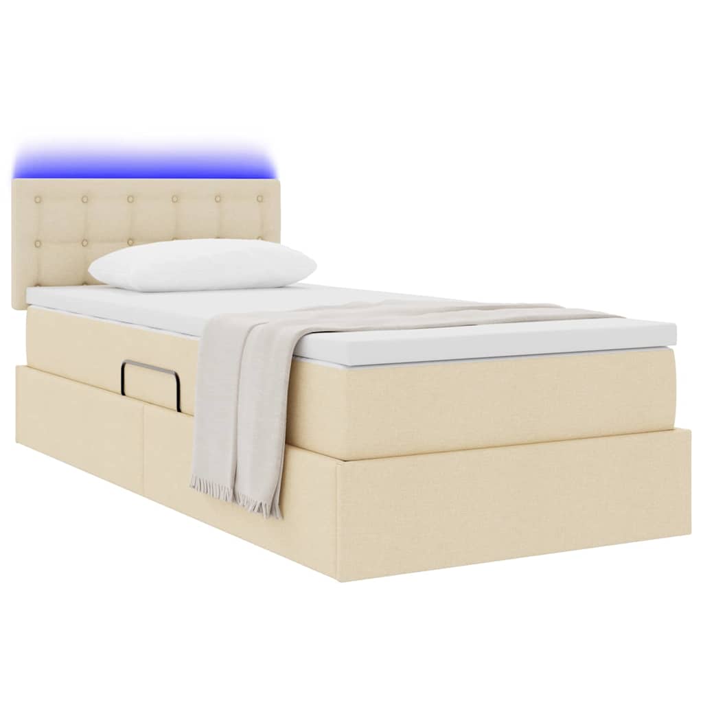 vidaXL LED Κρεβάτι αποθήκευσης με στρώμα Κρέμ 90 x 200 cm Ύφασμα