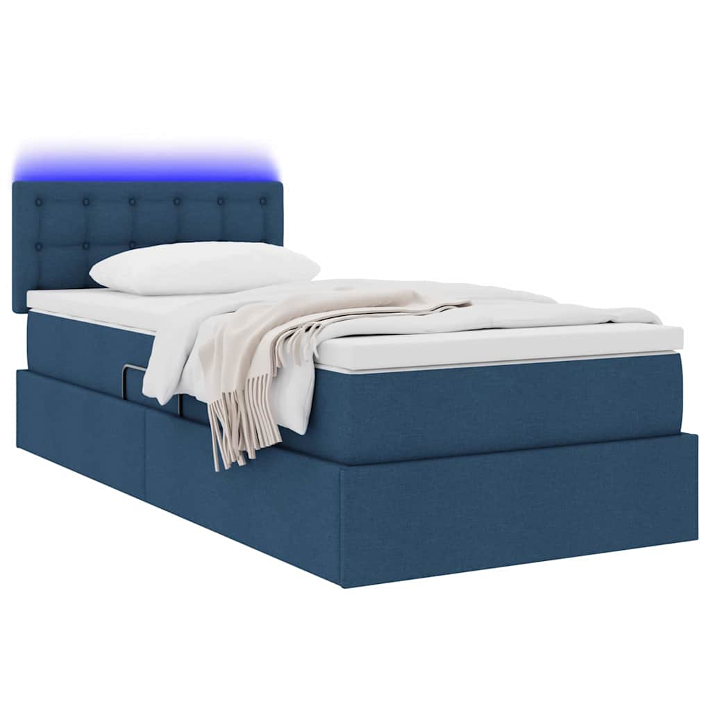vidaXL LED Κρεβάτι αποθήκευσης με στρώμα Μπλε 90 x 200 cm Ύφασμα