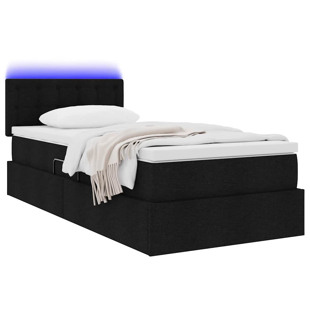 vidaXL LED Κρεβάτι αποθήκευσης με στρώμα Μαύρο 100 x 200 cm Ύφασμα
