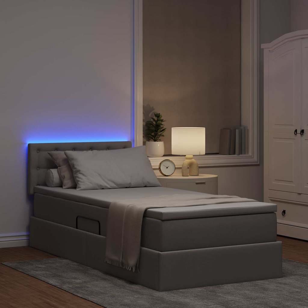vidaXL LED Κρεβάτι αποθήκευσης με στρώμα Taupe 100 x 200 cm Ύφασμα