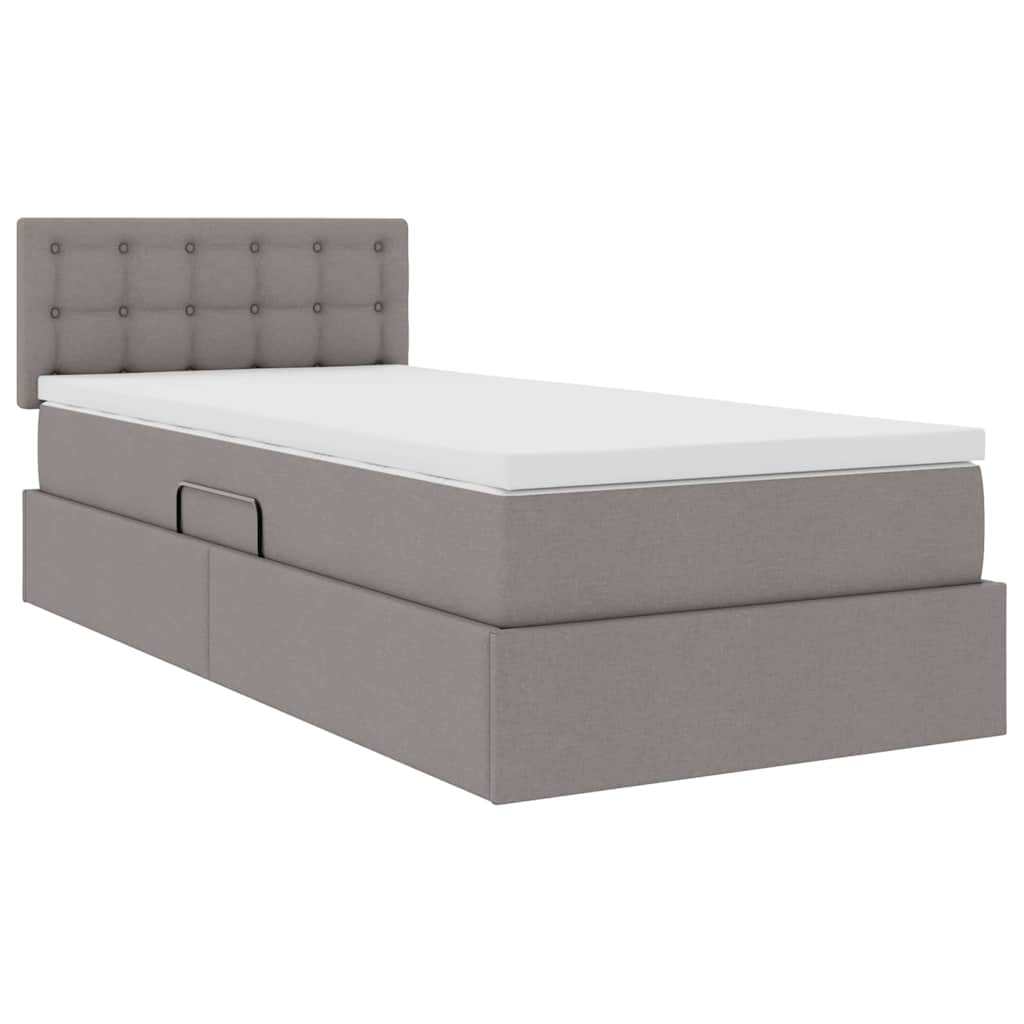 vidaXL LED Κρεβάτι αποθήκευσης με στρώμα Taupe 100 x 200 cm Ύφασμα