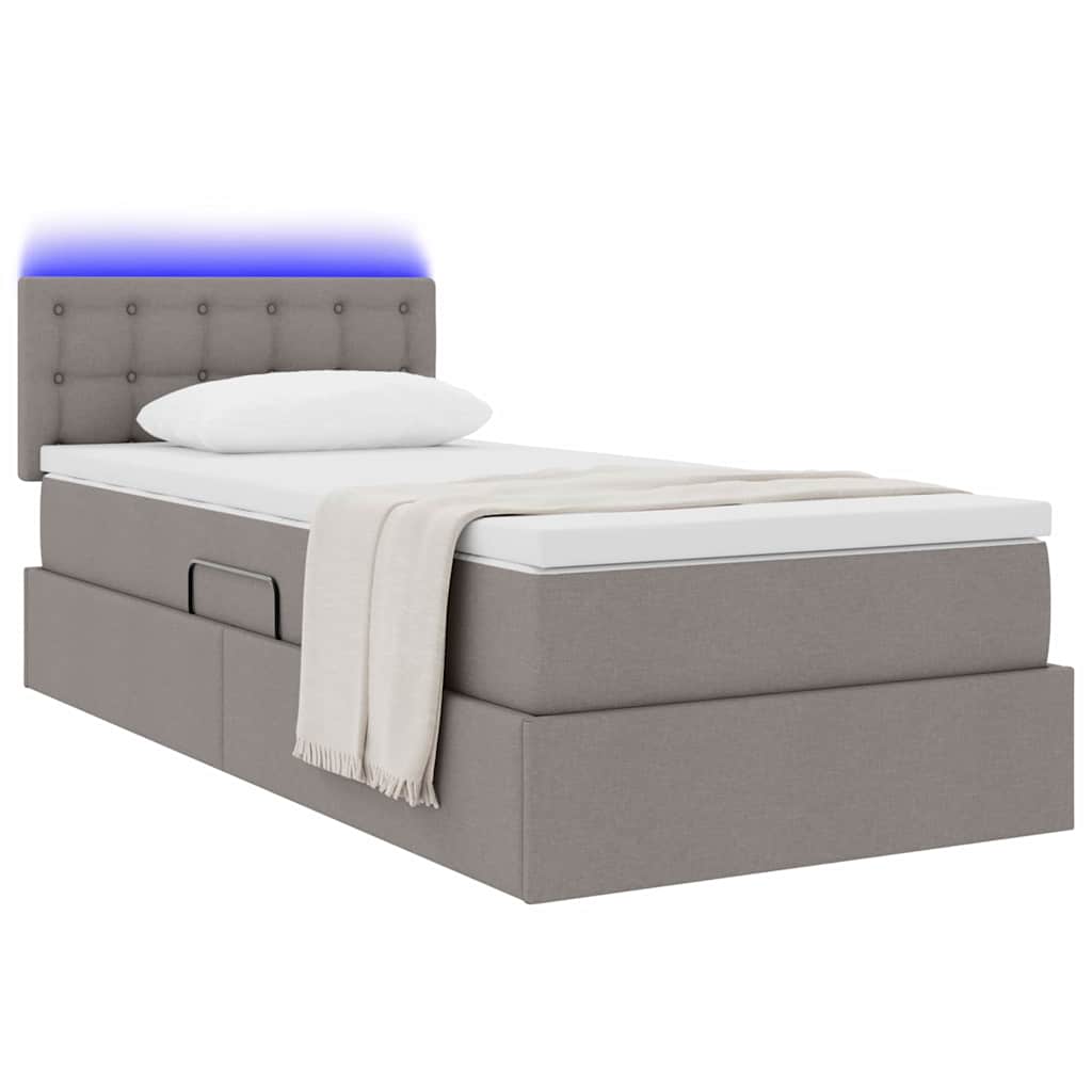 vidaXL LED Κρεβάτι αποθήκευσης με στρώμα Taupe 100 x 200 cm Ύφασμα