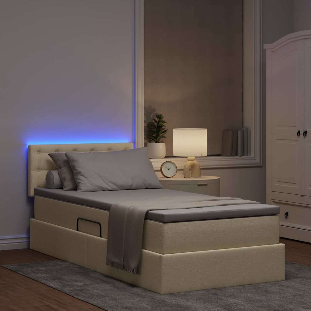 vidaXL LED Κρεβάτι αποθήκευσης με στρώμα Κρέμ 100 x 200 cm Ύφασμα