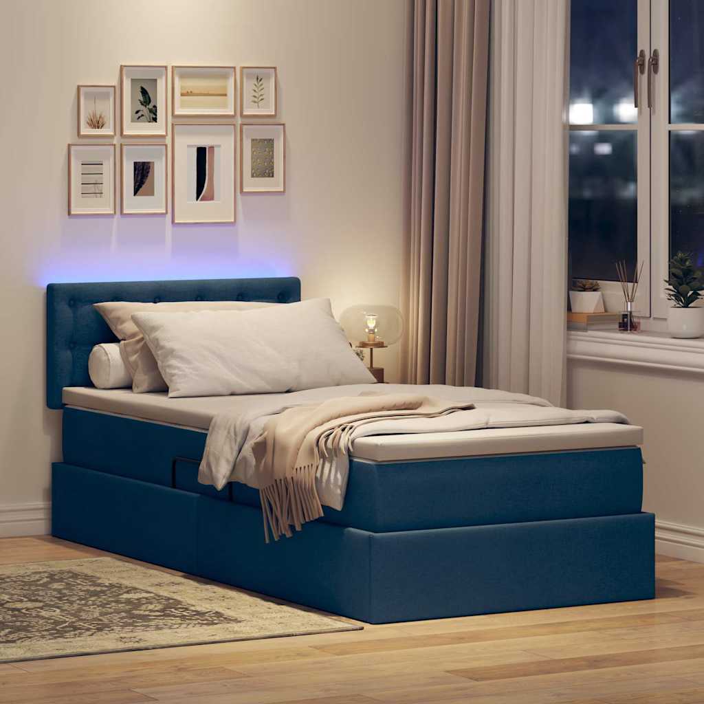 vidaXL LED Κρεβάτι αποθήκευσης με στρώμα Μπλε 100 x 200 cm Ύφασμα