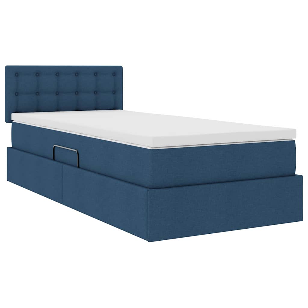 vidaXL LED Κρεβάτι αποθήκευσης με στρώμα Μπλε 100 x 200 cm Ύφασμα