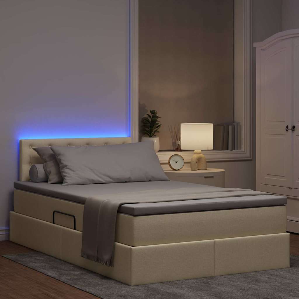 vidaXL LED Κρεβάτι αποθήκευσης με στρώμα Κρεμ 120 x 190 cm Ύφασμα