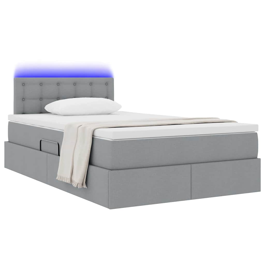 vidaXL LED Κρεβάτι αποθήκευσης με στρώμα Ανοιχτό γκρι 120 x 200 cm