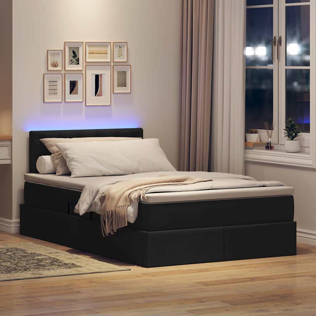 vidaXL LED Κρεβάτι αποθήκευσης με στρώμα Μαύρο 120 x 200 cm Ύφασμα