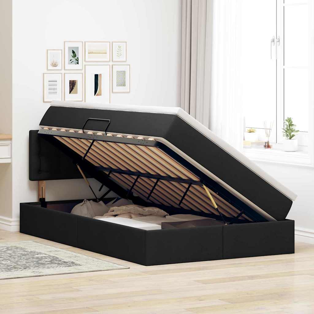 vidaXL LED Κρεβάτι αποθήκευσης με στρώμα Μαύρο 120 x 200 cm Ύφασμα