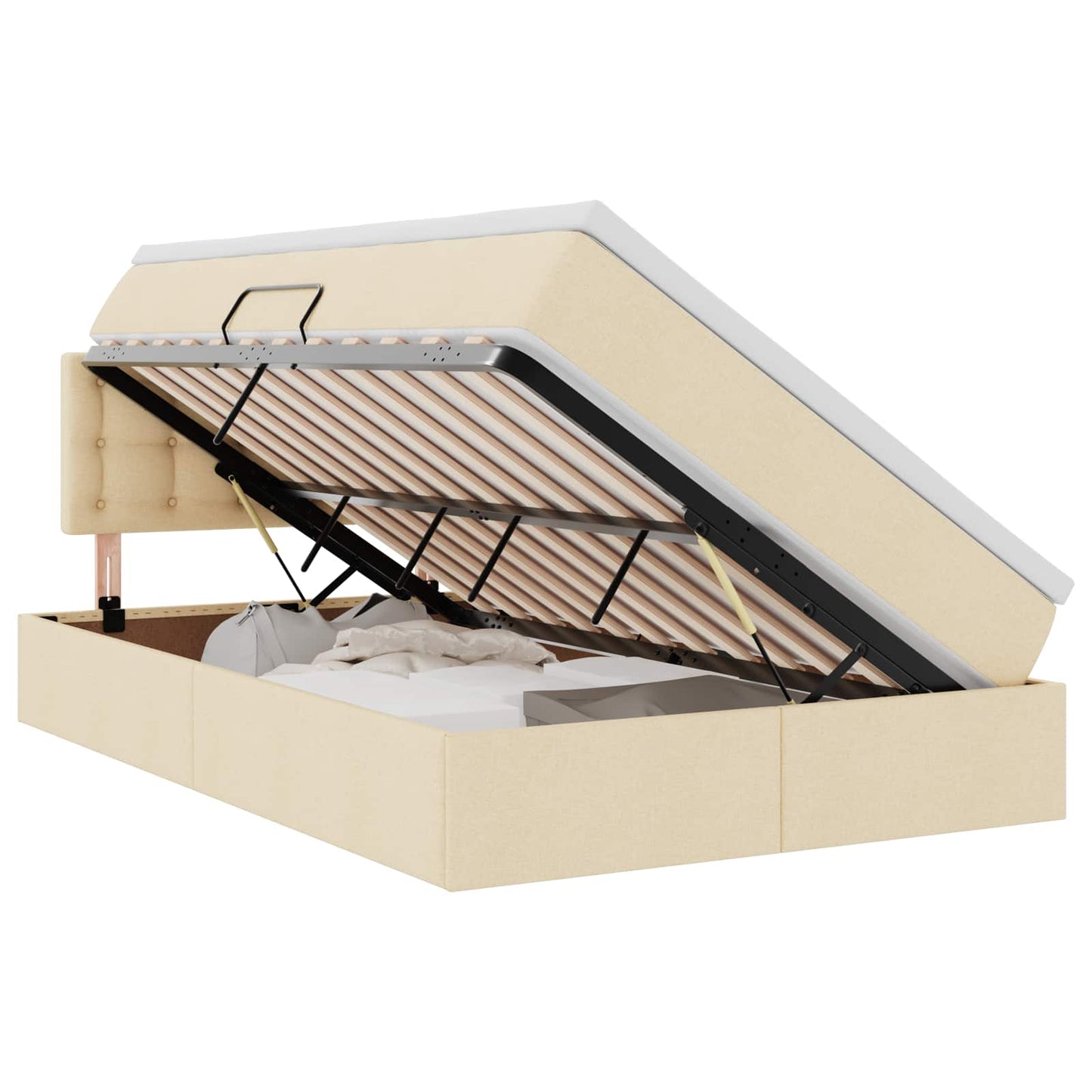 vidaXL LED Κρεβάτι αποθήκευσης με στρώμα Κρέμ 120 x 200 cm Ύφασμα