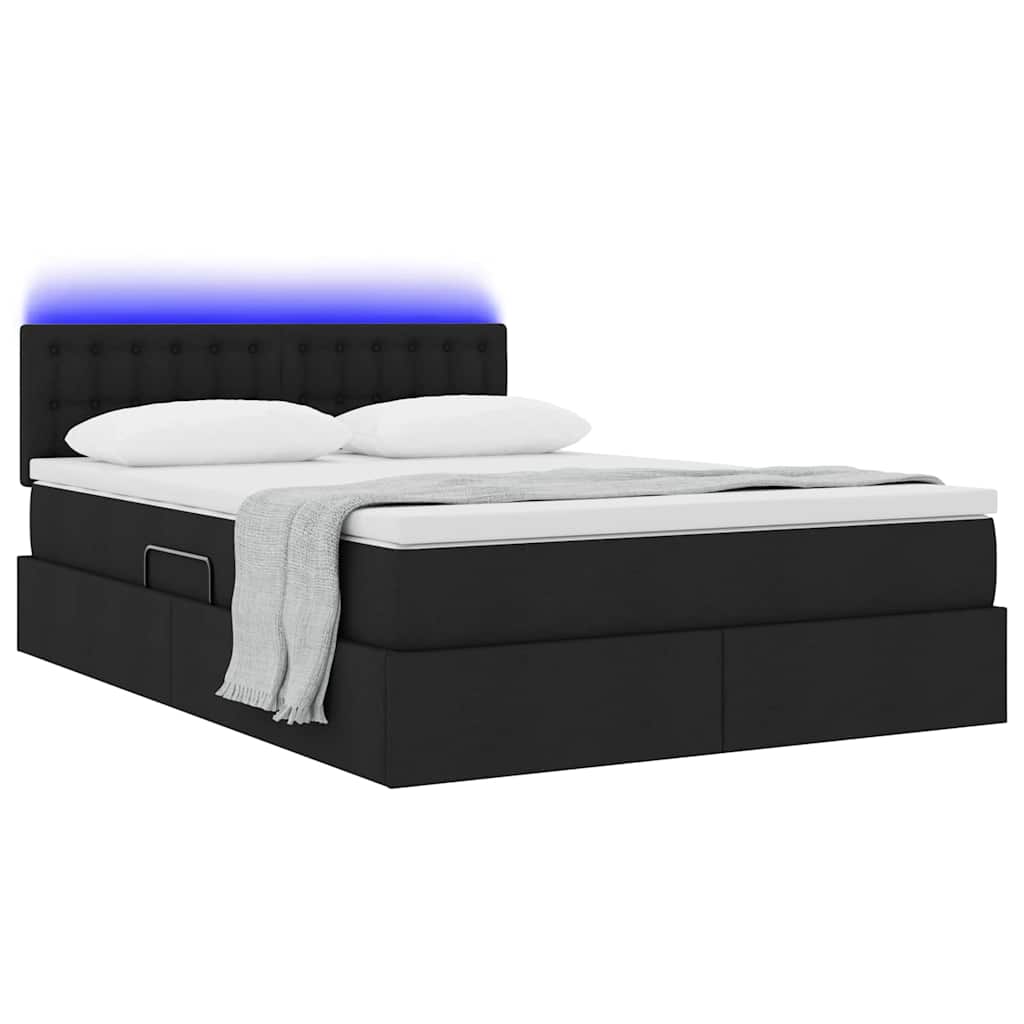 vidaXL LED Κρεβάτι αποθήκευσης με στρώμα Μαύρο 140 x 190 cm Ύφασμα