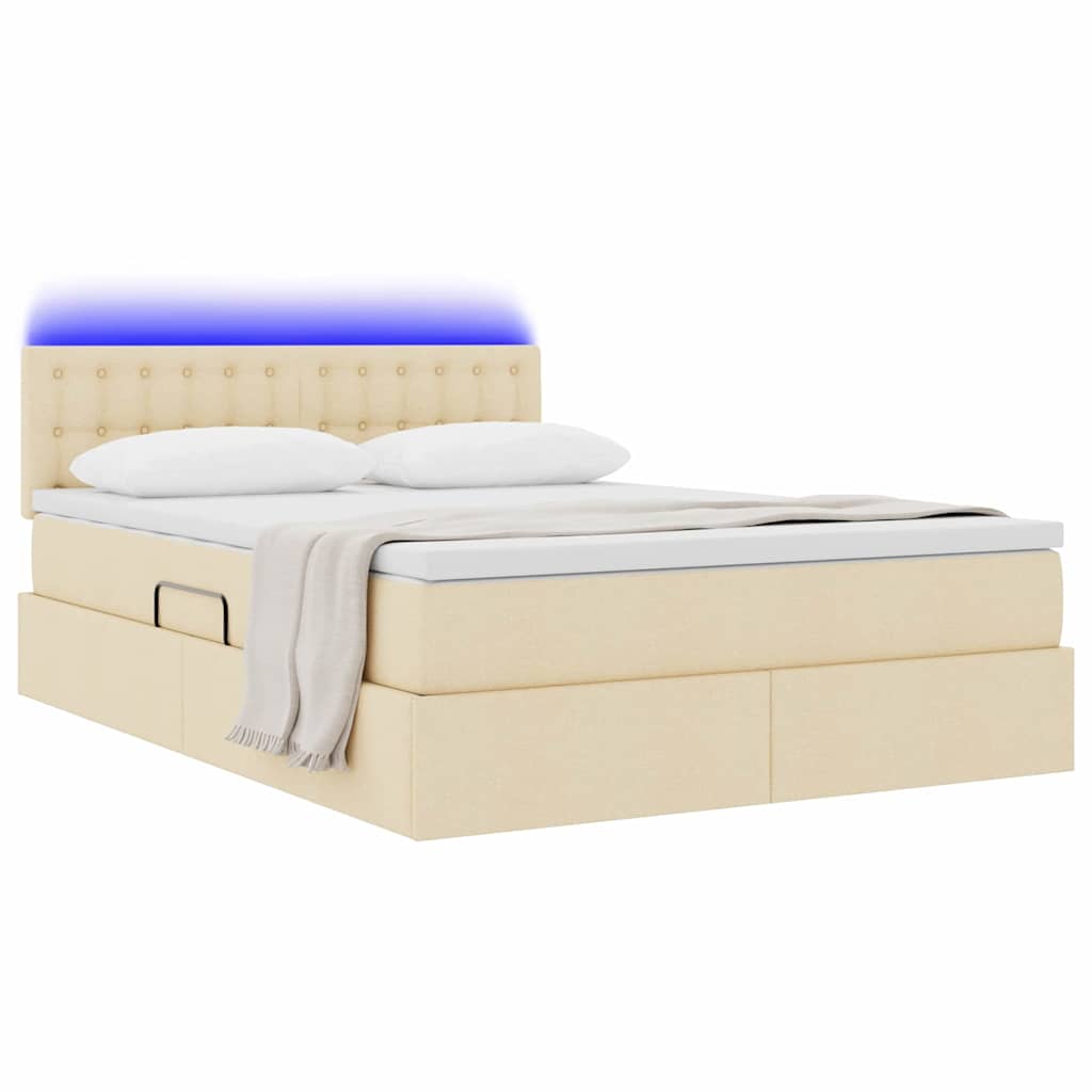 vidaXL LED Κρεβάτι αποθήκευσης με στρώμα Κρέμ 140 x 190 cm Ύφασμα