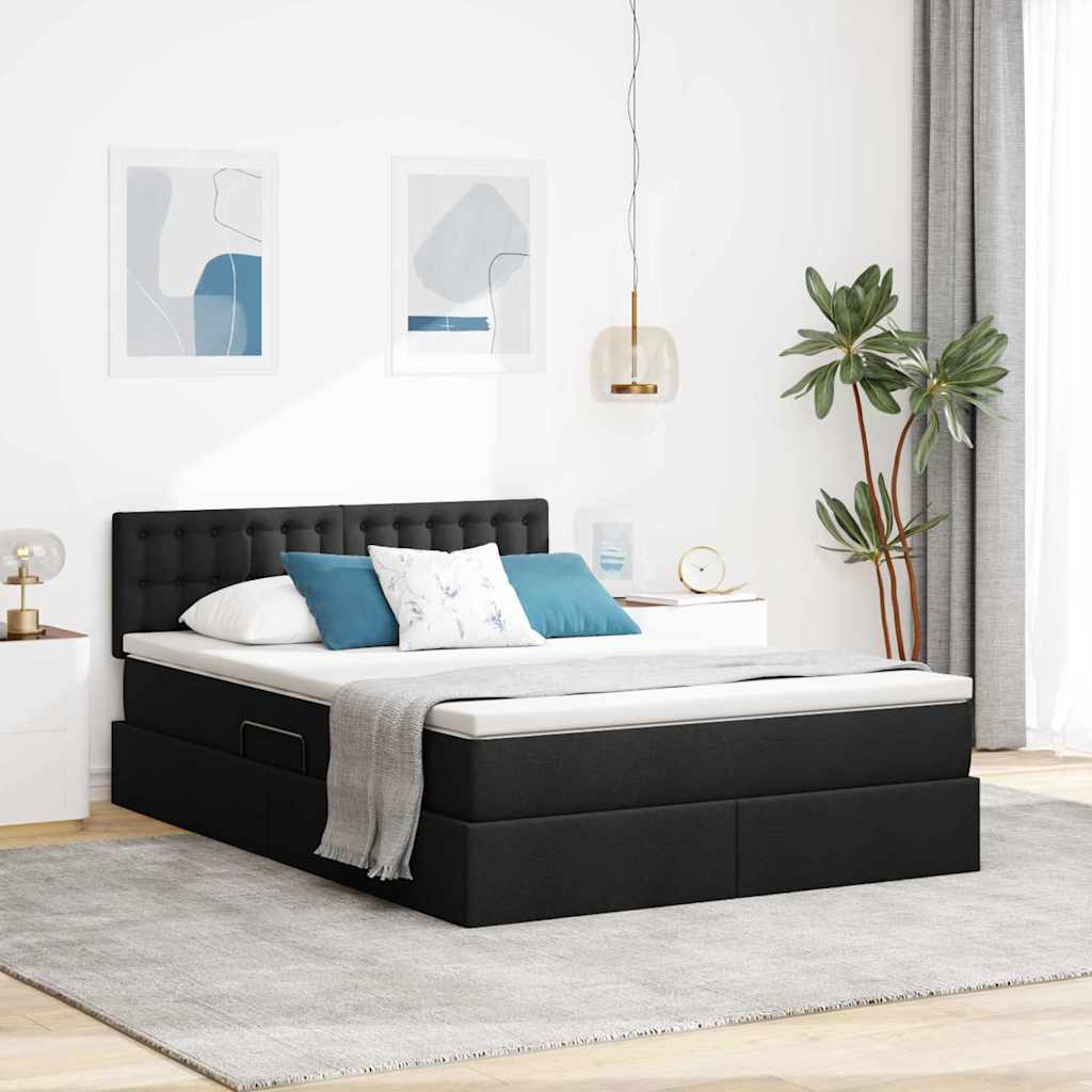 vidaXL LED Κρεβάτι αποθήκευσης με στρώμα Μαύρο 140 x 200 cm Ύφασμα