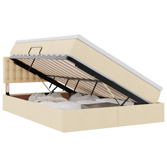 vidaXL LED Κρεβάτι αποθήκευσης με στρώμα Κρέμ 140 x 200 cm Ύφασμα
