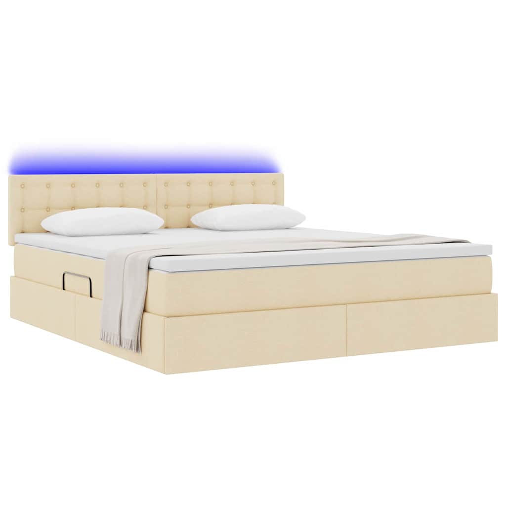 vidaXL LED Κρεβάτι αποθήκευσης με στρώμα Κρέμ 160 x 200 cm Ύφασμα