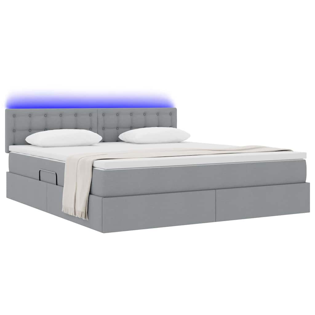 vidaXL LED Κρεβάτι αποθήκευσης με στρώμα Ανοιχτό γκρι 180 x 200 cm