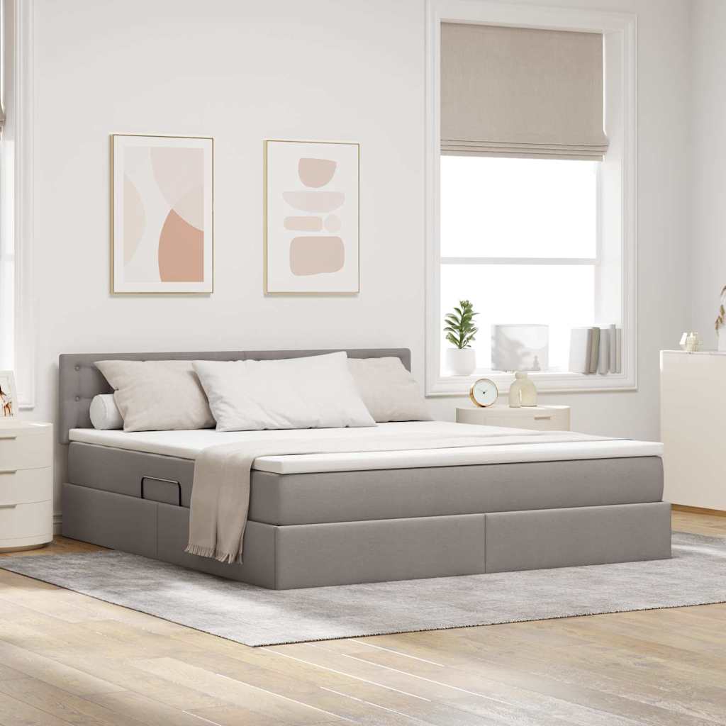 vidaXL LED Κρεβάτι αποθήκευσης με στρώμα Taupe 180 x 200 cm Ύφασμα