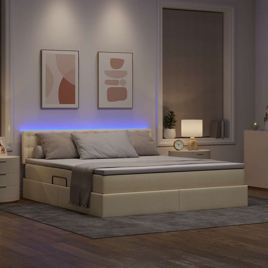 vidaXL LED Κρεβάτι αποθήκευσης με στρώμα Κρέμ 180 x 200 cm Ύφασμα