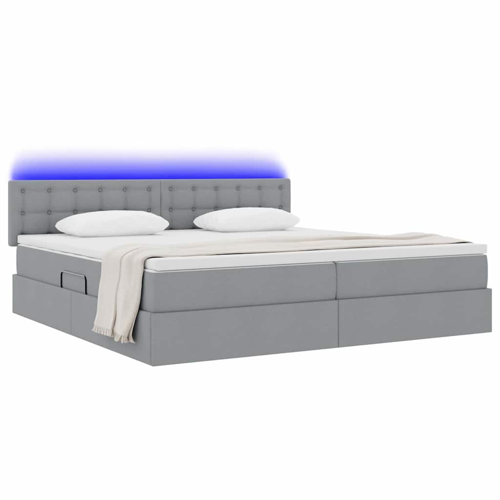vidaXL LED Κρεβάτι αποθήκευσης με στρώμα Ανοιχτό γκρι 200 x 200 cm