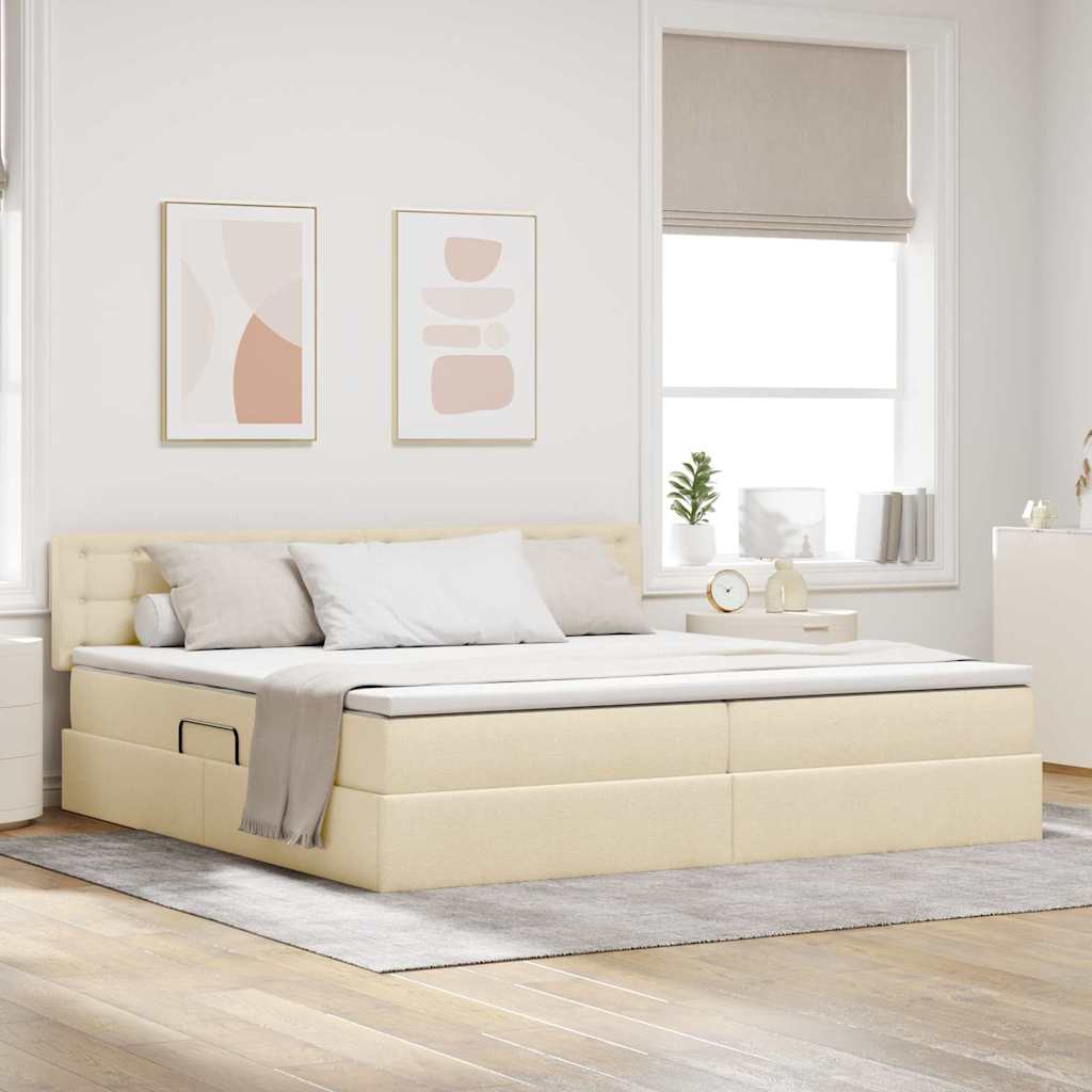 vidaXL LED Κρεβάτι αποθήκευσης με στρώμα Κρέμ 200 x 200 cm Ύφασμα