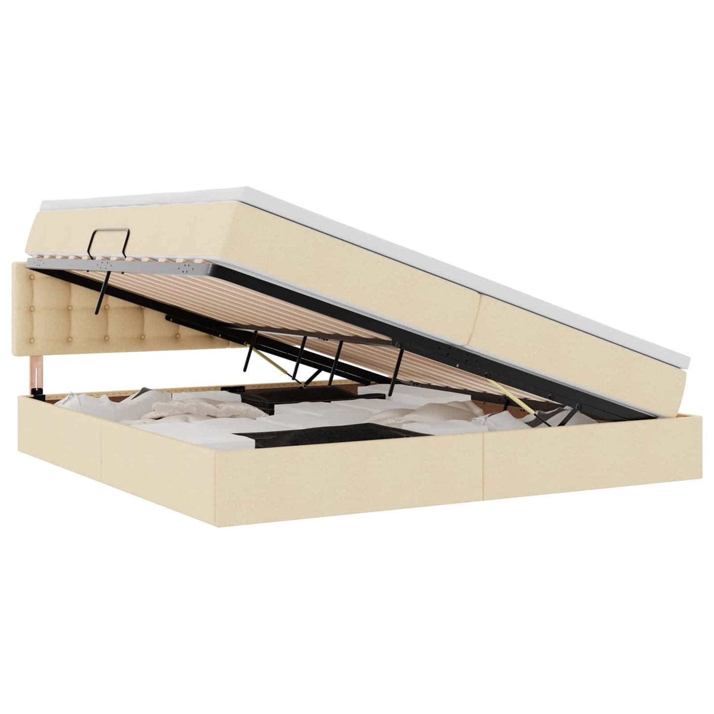 vidaXL LED Κρεβάτι αποθήκευσης με στρώμα Κρέμ 200 x 200 cm Ύφασμα